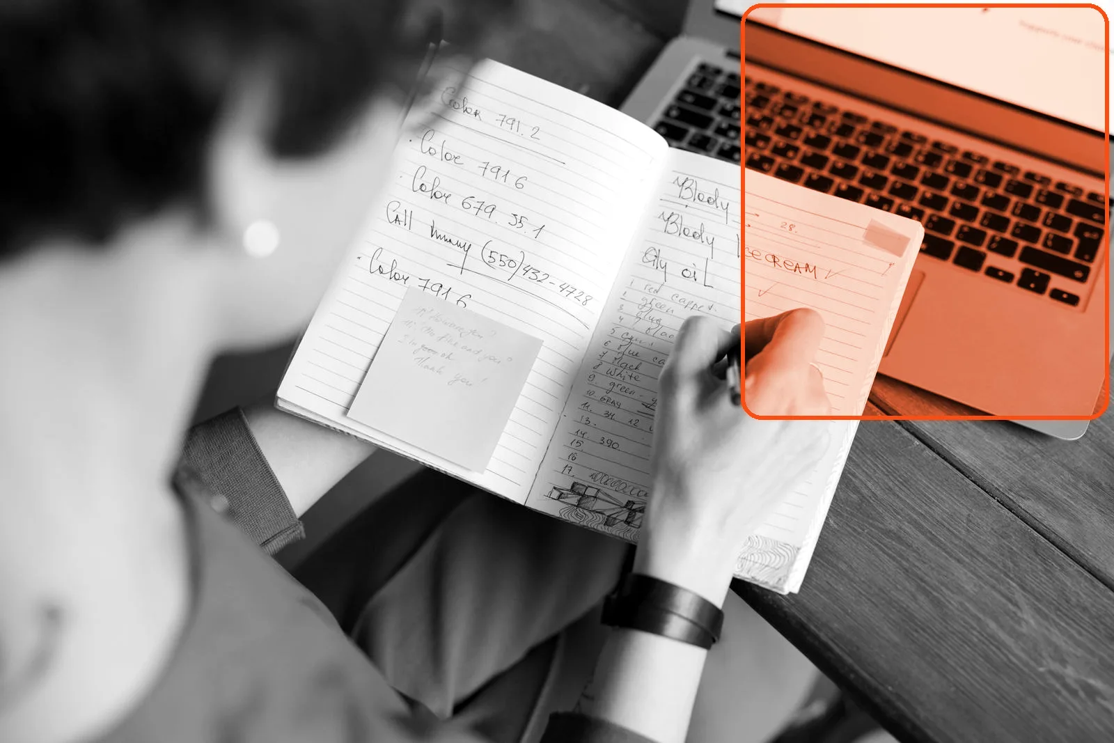 A patient researching treatments on a laptop with notes