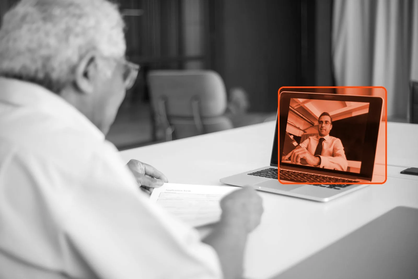 A patient on a video sales call with a medical sales rep